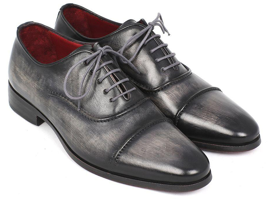 Paul Parkman "077-GRY'' Gray / Black Genuine Leather Captoe Shoes.